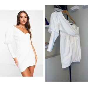 Lavish Alice One Shoulder Wrap Mini Dress - White